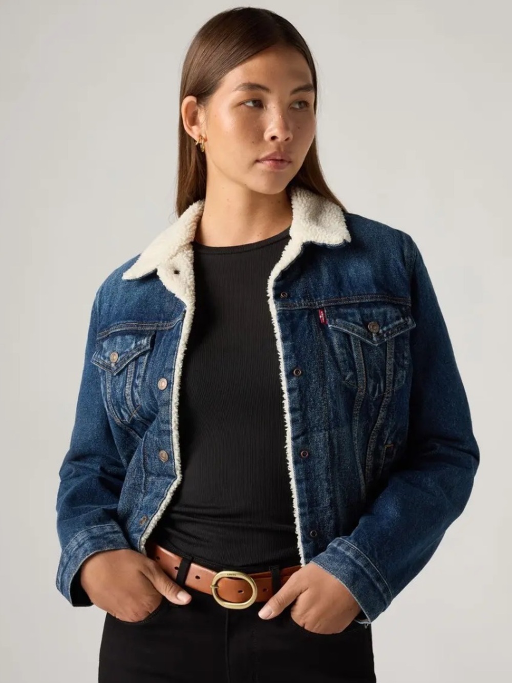 Levi's Women's Denim Jacket with White Sherpa Collar - Blue